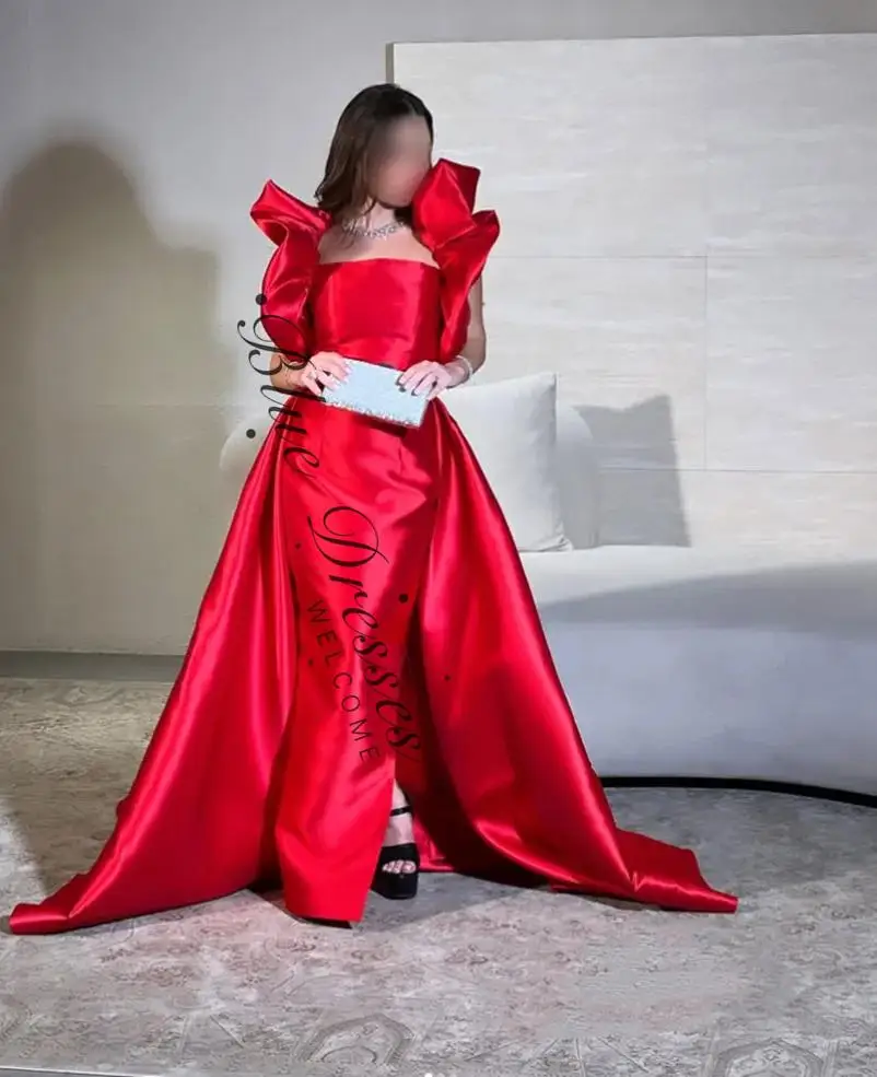 

Длинные красные вечерние платья из тафты по индивидуальному заказу с оборками, вечернее платье русалки без бретелек на молнии для