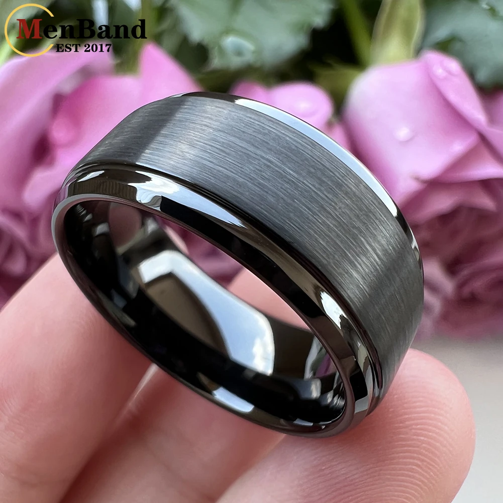 MenBand Large Mens 10MM With Stepped Bevel Edges And Flat Brushed Finish Tungsten Carbide Wedding Ring Comfort Fit Size 7-15