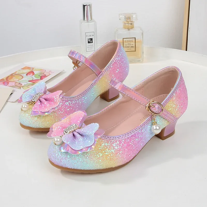 2025 Spring New Girls High Heels Princess Mary Jane Wedding Party Dress Shoes Flower Bridesmaids Children Show Performance Shoes