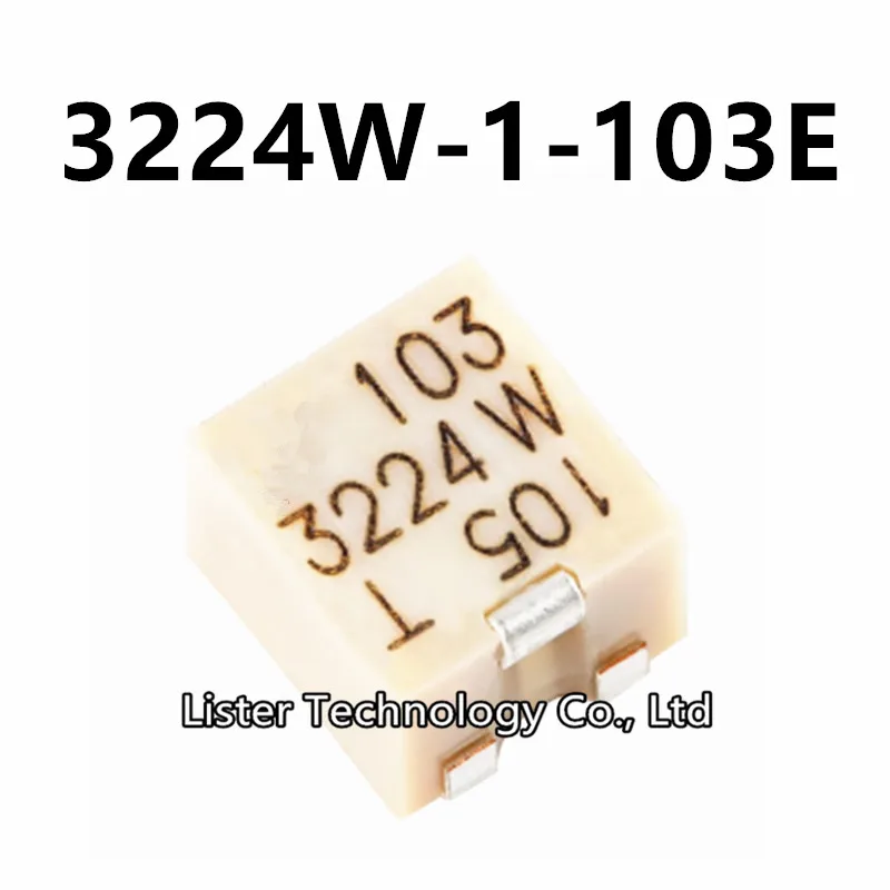 5~50PCS/Lot New 3224W-1-103E SMD-3P 103 3224W 10k Ohm ±10% ±100ppm/℃ multi-turn precision adjustable resistance top adjustment