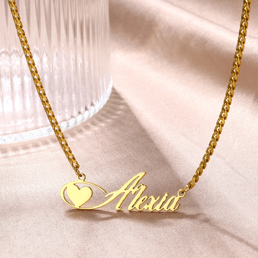 Custom Cubaanse Ketting Hart Naam Ketting Vrouwen Mannen Sieraden Gepersonaliseerd Rvs Goud Kleur Romantische Naamplaatje Ketting