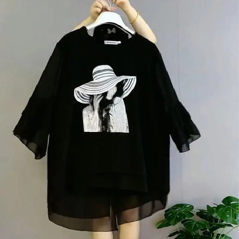 Women's Clothing Oversized All-match Casual Irregular Summer Streetwear Button Blouse 2025 Fashion Printed Loose Patchwork Shirt