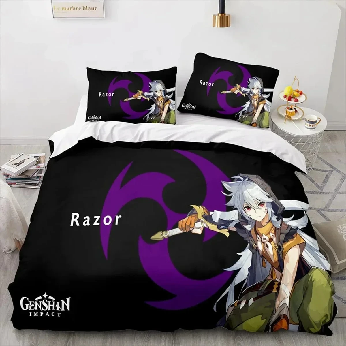 

3D Anime Genshin Impact Xiao SUCROSE Qiqi Bedding Set Print With Pillowcase Bed Duvet Cover Single Double Queen Super King Size