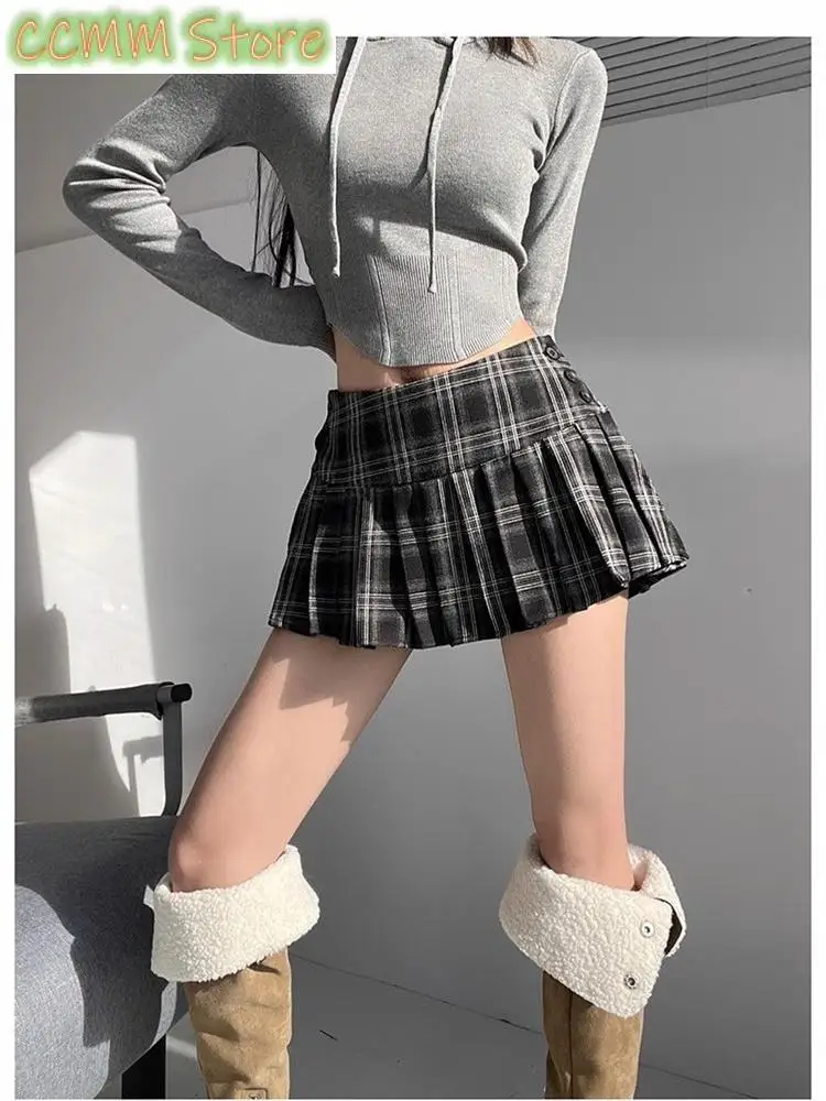 Women's College Style A-line Pleated Skirt Young Girl Vintage Fashion Summer Female High Waist Shorts Skirts