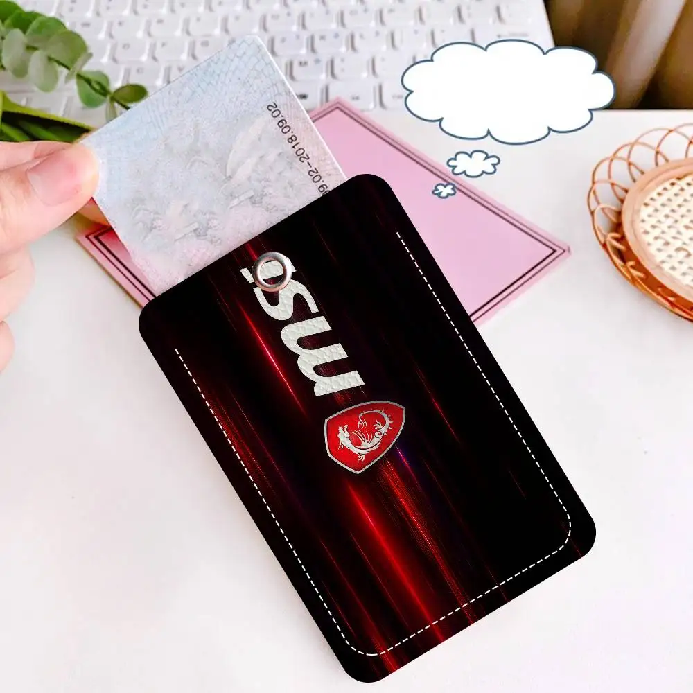M-MSI D-Dragon Logo PU Soft Leather Rectangular Key Card Holder Induction Elevator Protection Cover Youth Faion Accory