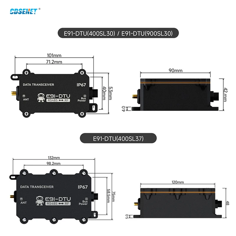 

RS485 LoRa Wireless Communication Serial Module CDSENT E91-DTU Series 433/868/915MHz 25KM IP67 Dust and Water Resistance Modbus