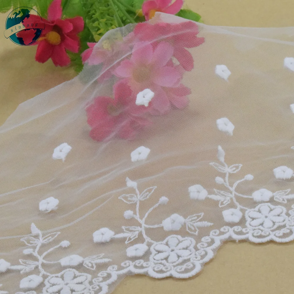 White Cotton Lace Embroidery French 12cm Lace Ribbon Fabric Guipure Diy Trims Warp Knitting Sewing Accessories Doll Dress#4304