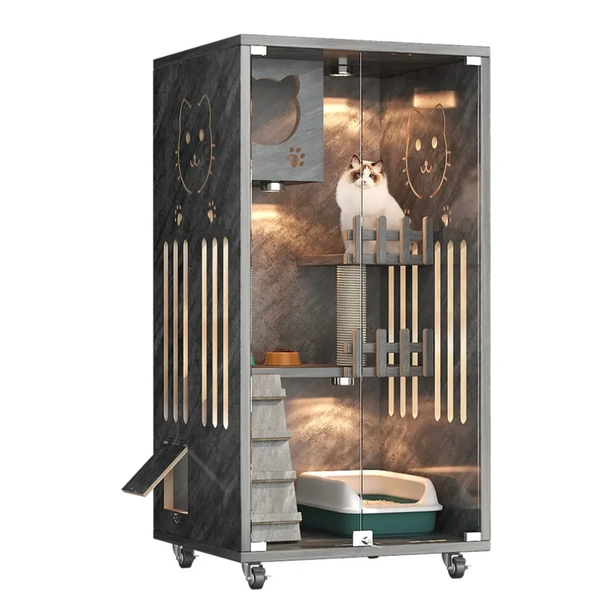 

Light Luxury a Custom Indoor Luxury Wooden Furniture Pet House With Platform Cat Villa House