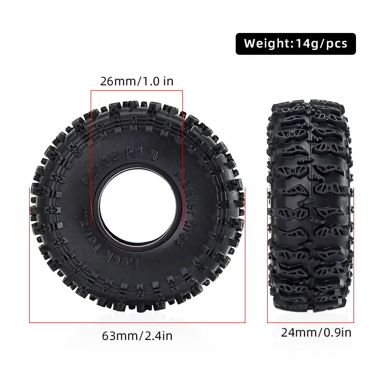 4pcs 1.0inch Rock Crawler Tire D243 Anti-Slip Deep Tread Tyre for 1/18 TRX4M Land Rover Range Rover SCX24 FMS