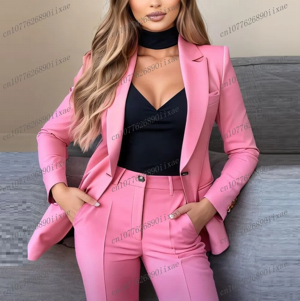 

New Pink Women Suits Formal Business Lady Tuxedos Mother Wedding Party Special Occasions Ladies 2 Piece Set Jacket Pants