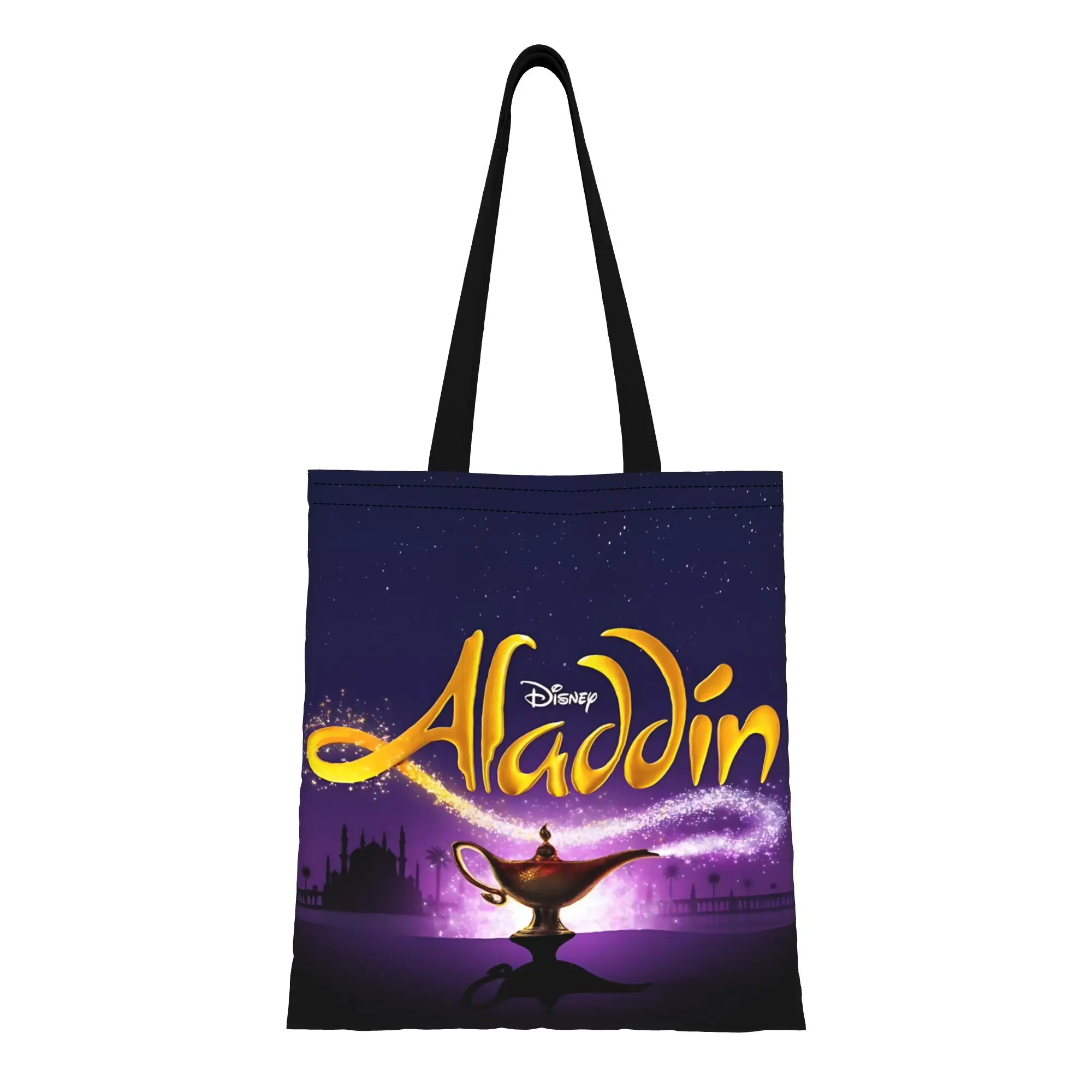 

1PC Valentine's Day Disney animation Reusable Double Sided Canvas Tote Bag Shoulder Aladdint Fulfill your wish Handbag