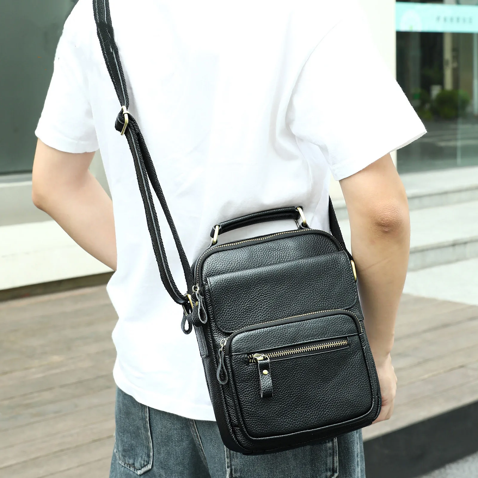 

2025 New Men's Leather Crossbody Bag Outdoor Sports Casual Sling Backpack Multi-functional Shoulder Bag Phone Purse for Men