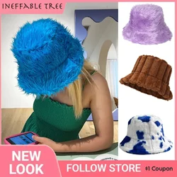 INS Thick Lamb Wool Plush Bucket Hat Faux Fur Fisherman Hats for Women Girls Outdoor Winter Warm Fluff Bowl Autumn Street Caps