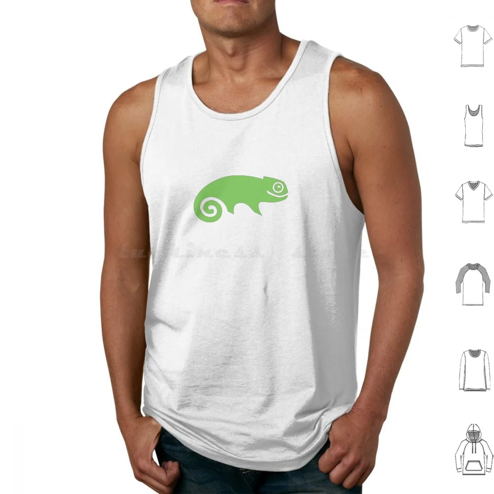 Suse Chameleon Logo Tank Tops Print Cotton Linux Suse Chameleon Logo Green