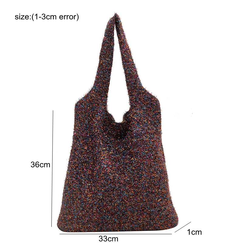 Unique Colorful Gold Thread Leisure Bags Shiny Wool Knitted 2023 Women\'s Casual Bag High Sense Retro Luxury Designer Handbag