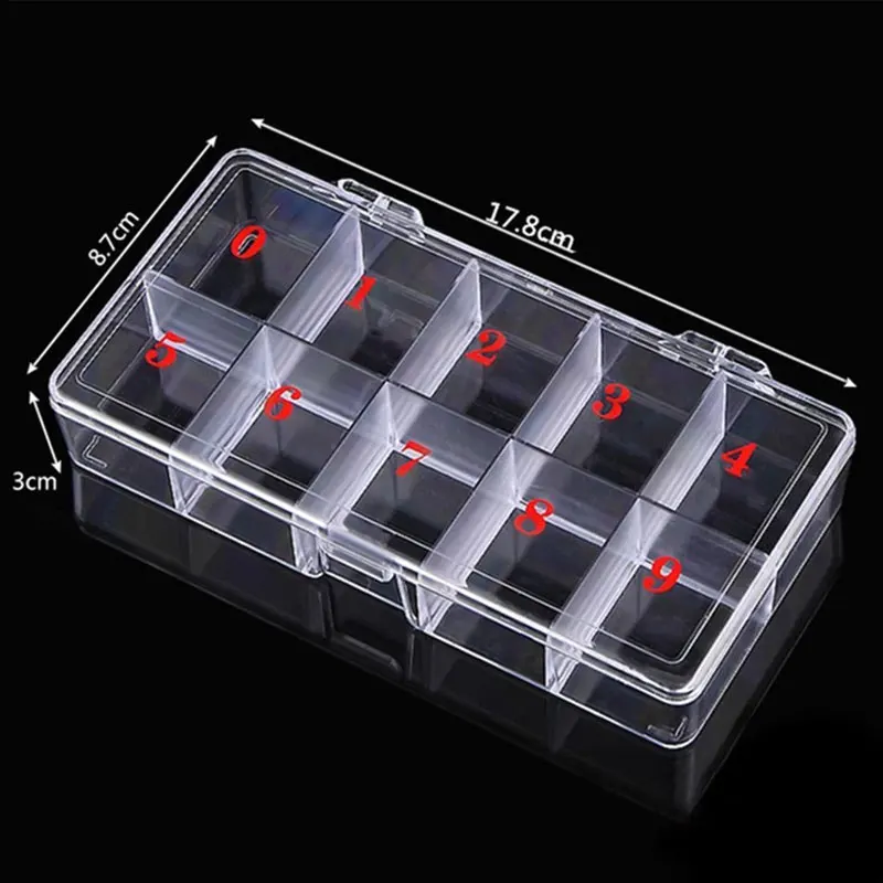 Empty Clear Nail Art Storage Box Jewelry Beads Gems False Nail Tips Compartment Case Nail Glitter Rhinestone Container Organizer