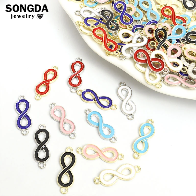 10pcs Cute Colorful Infinity Symbol 8 Enamel Charm Connector Alloy Metal Pendant DIY Jewelry Making Bracelet Accessory Wholesale