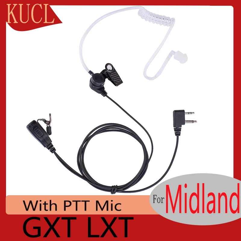 KUCL-Walkie Talkie Earpiece Radio with PTT Mic,Tansparent Air Acoustic Tube Surveillance Headset, Compatible for Midland GXT LXT