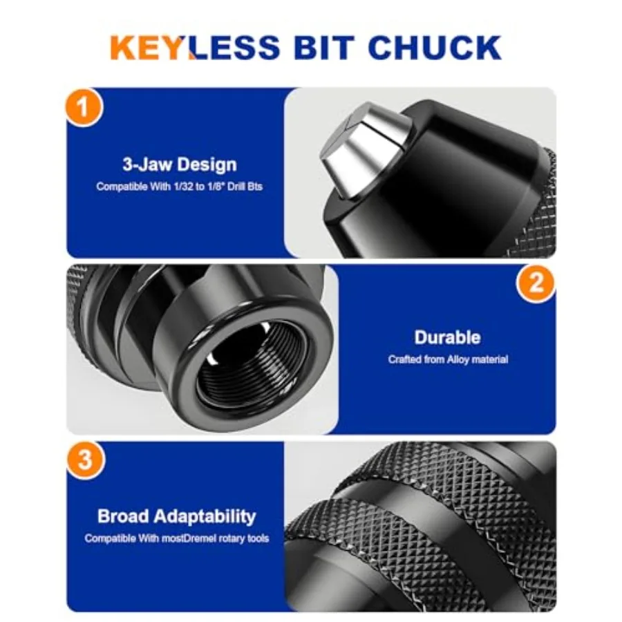 15Pcs Chuck Collet Set for Dremel Tool Accessories, 1/32" 0.8mm to 1/8" (3.2mm) Shank Replacement 4486 Rotary Tool Keyless Quic view 3