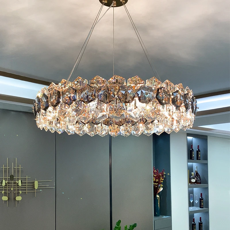 

Post Modern High Quality Hexagon Crystal Chandelier Luxurious Lustre Luxury Hanging Light For Living Room Dinning Room Luminaire