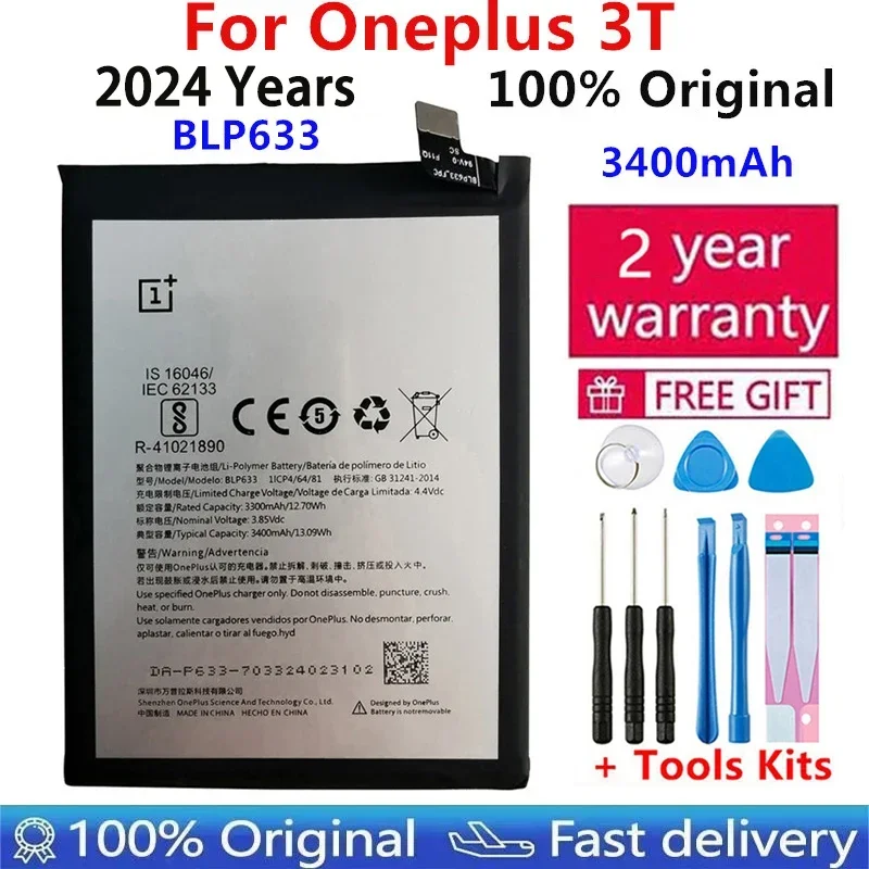 100% Original for Oneplus 3T Battery High Quality 3400mAh BLP633 Replacement for Oneplus Three T Smartphone Batteries track code