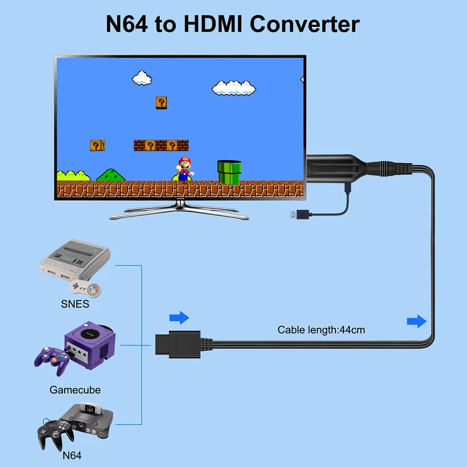 N64 to HDMI Converter Adapter HDMI Cable for N64/GameCube/SNES Video Cable 1M Male to male 1080P Nintendo64 to HDMI Converter