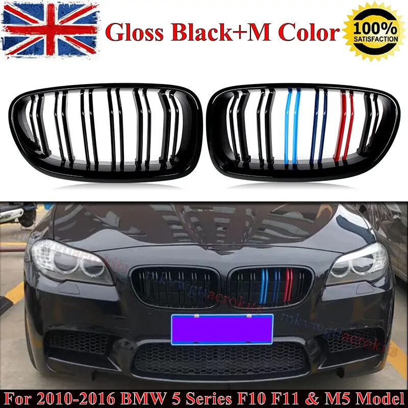 Glossy M5 Look Dual Slat Front Kidney Grille For BMW F10 F11 5 Series 2010-2016