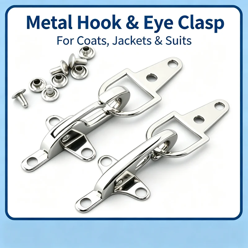 Metal Hook and Eye Clasp, Coat Jacket Closure Fastener with Rivets, Heavy Duty Sewing Replacement, Silver Gunmetal Gold