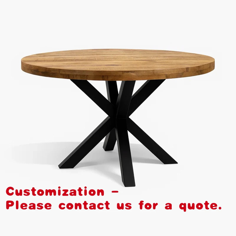 

Customize.Modern Round Wood Dining Table | | Industrial Metal Leg | | Light Dining Room Furniture