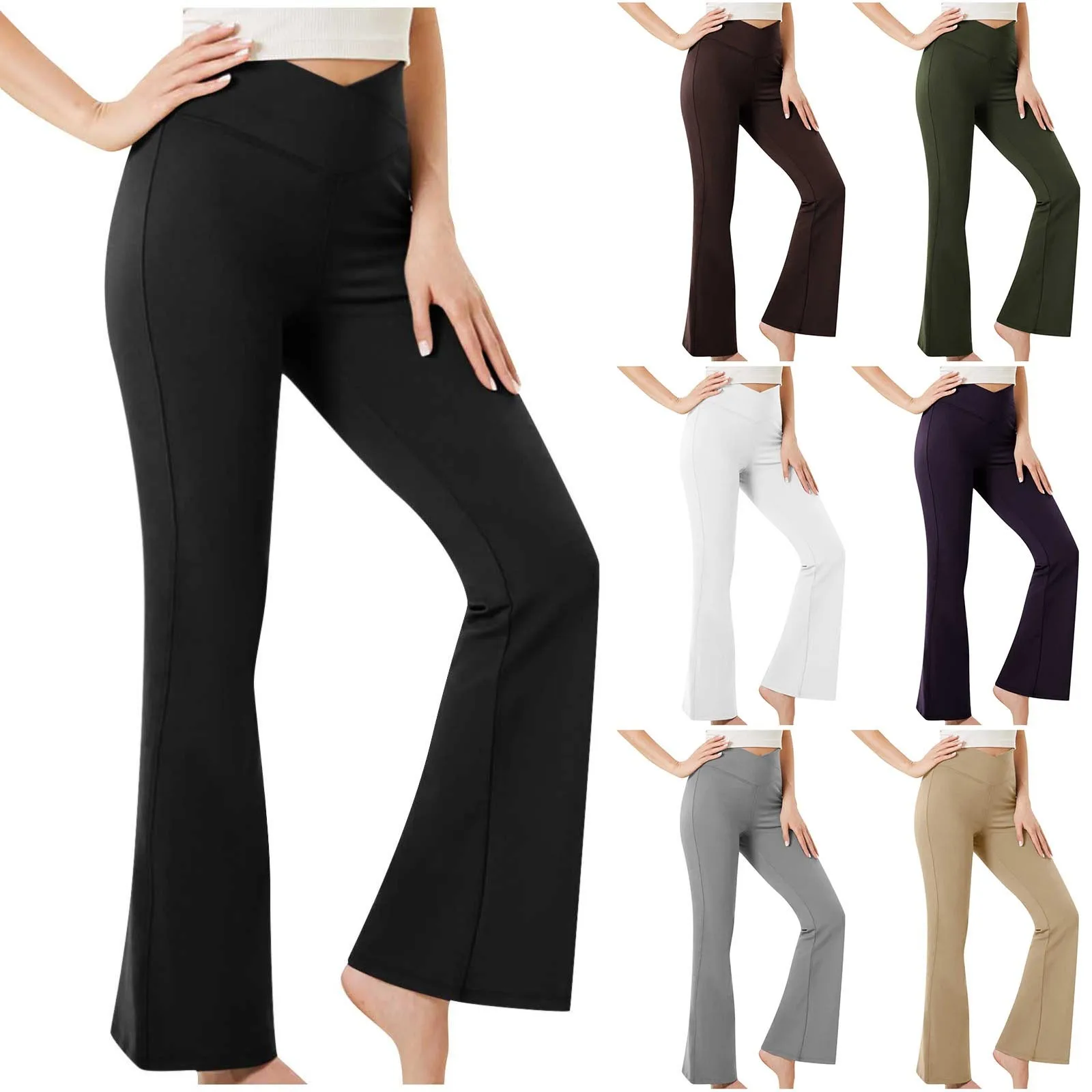 Womens Stretch Yoga Leggings Fitness Running Gym Sports Full Length Active Pants Flared Trousers Pantalones De Mujer