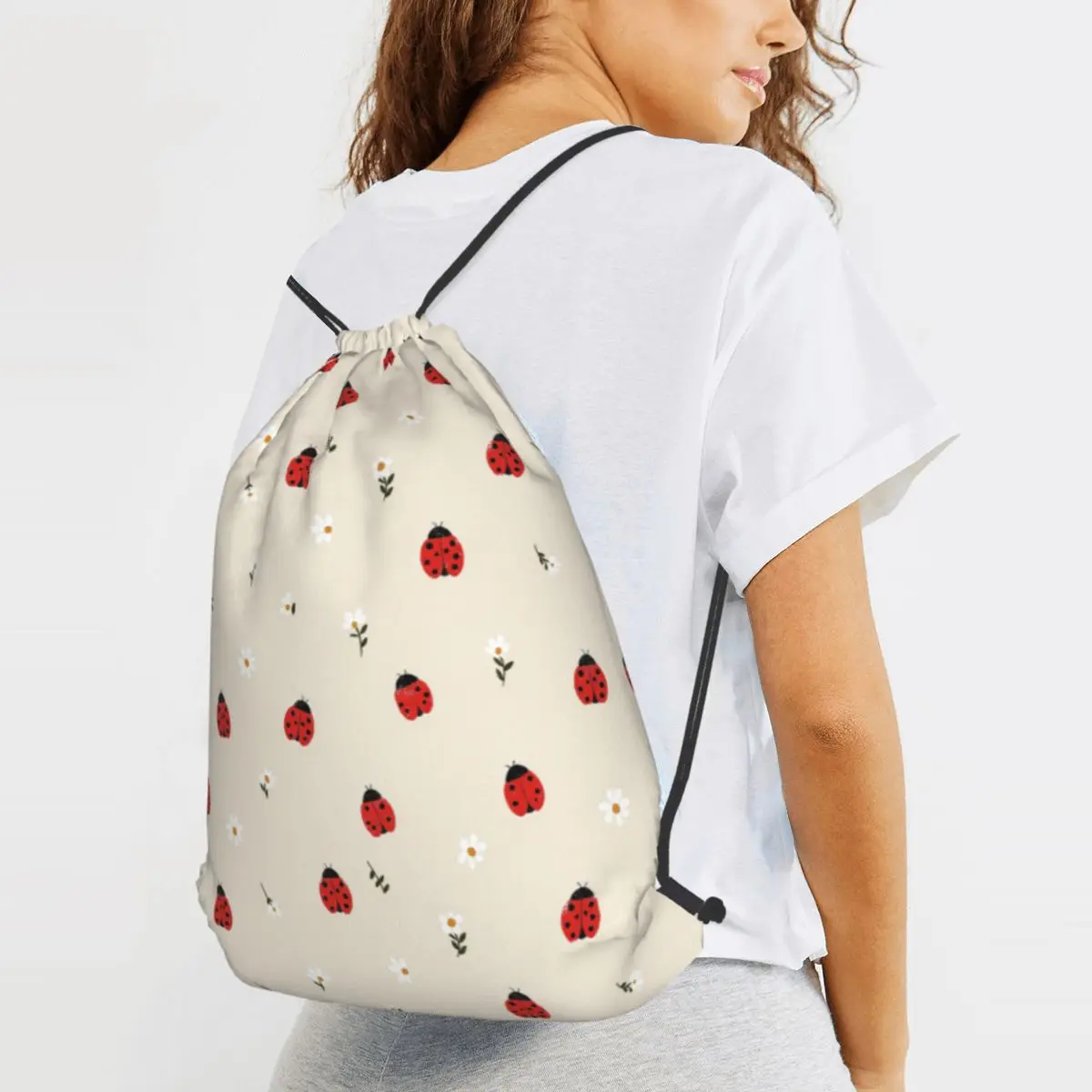 Ladybug Parade Through Meadow Dreams Backpacks Casual Drawstring Bags Sundries Bag Book Bags for Man Woman Students