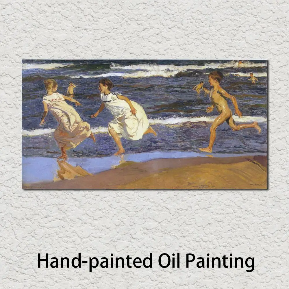 

Seascape Canvas Art Beach Painting Children Running Joaquin Sorolla y Bastida Handmade Spanish Artwork Modern Home Decor Large