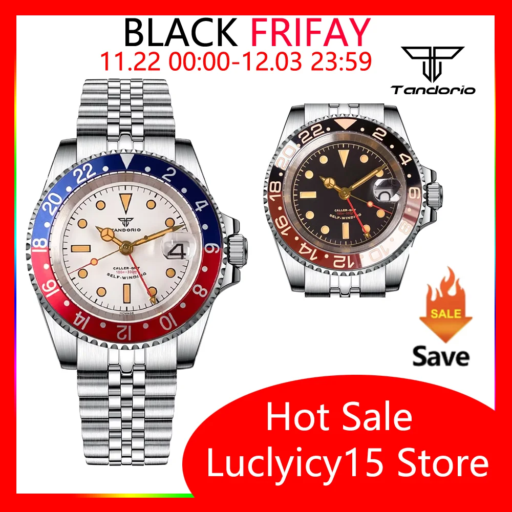 NH34A GMT Reloj Watch Tandorio 200M Waterproof 40mm Men Diving Mechanical Wristwatch 120 Clicks Rotating Bezel Steel Bracelet