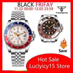 NH34A GMT Reloj Watch Tandorio 200M Waterproof 40mm Men Diving Mechanical Wristwatch 120 Clicks Rotating Bezel Steel Bracelet