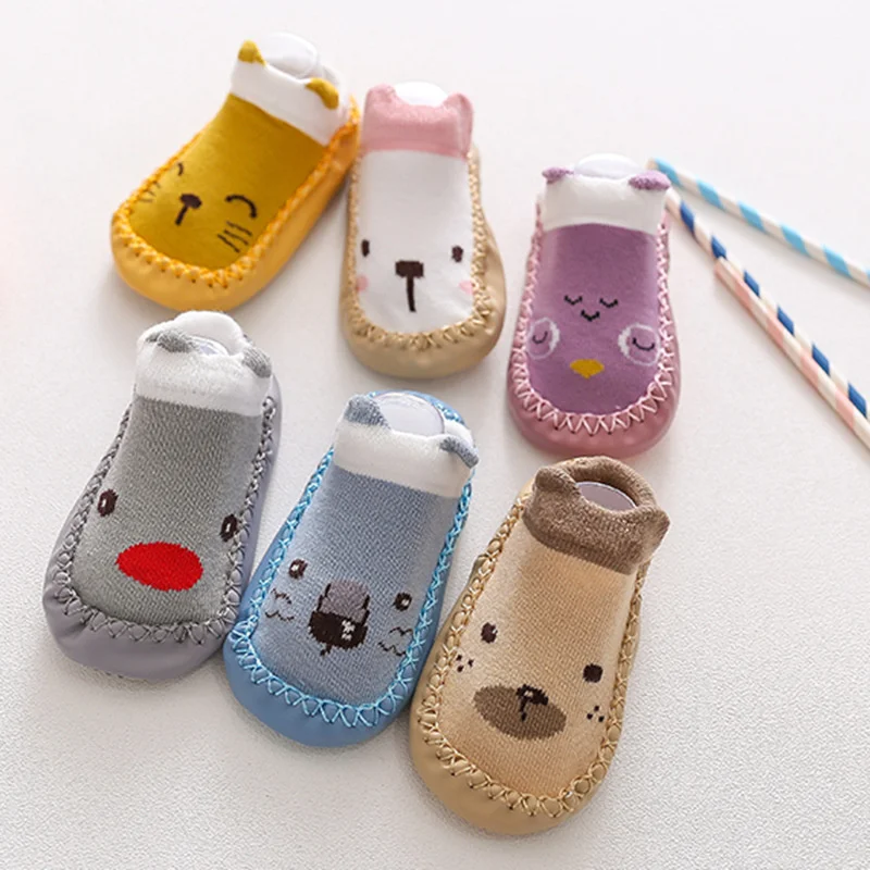 2024 Children's New Cartoon Baby Boys Girl Leather Sole Socks Baby Toddler Floor Socks Fox Non-Slip Soft Sole Shoes Socks