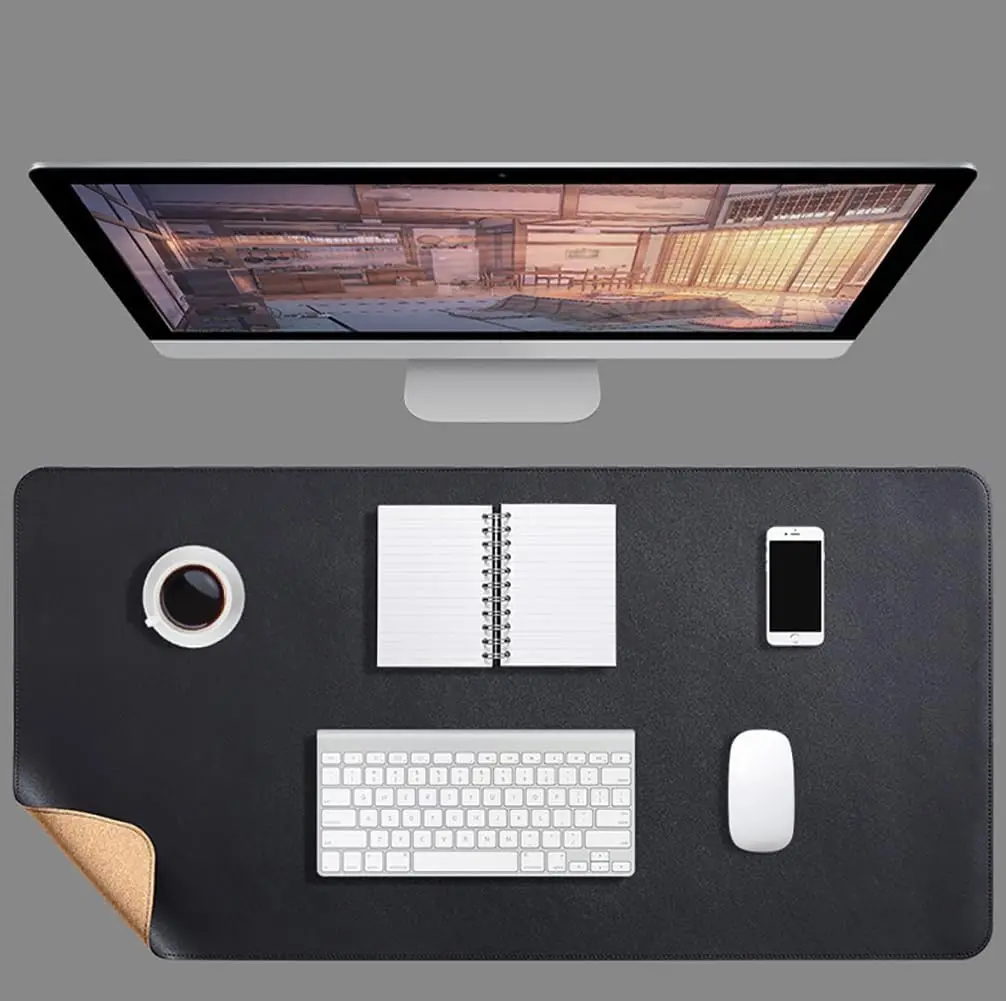 

Cork Leather Desk Mat,Desk Pad,Large Mouse Pad, Large Laptop Keyboard Mat,Double-Sided Desk Protector for Office Home