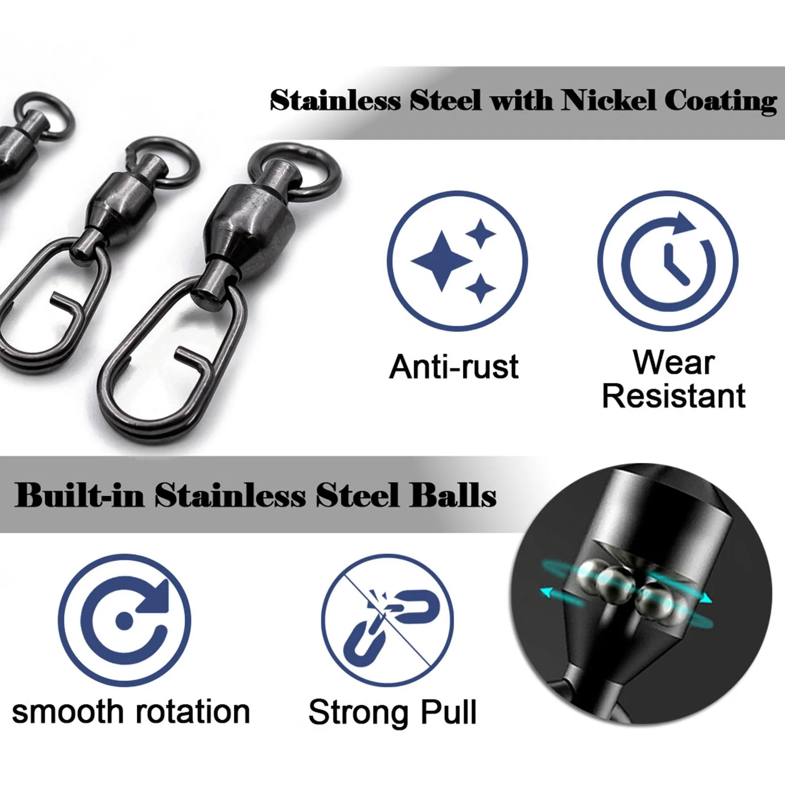 25pcs Fast Change Fishing Clip Snaps Fishing Rolling Swivel Free Spinning Bearing Fishing accessories Lake River Coastal Water