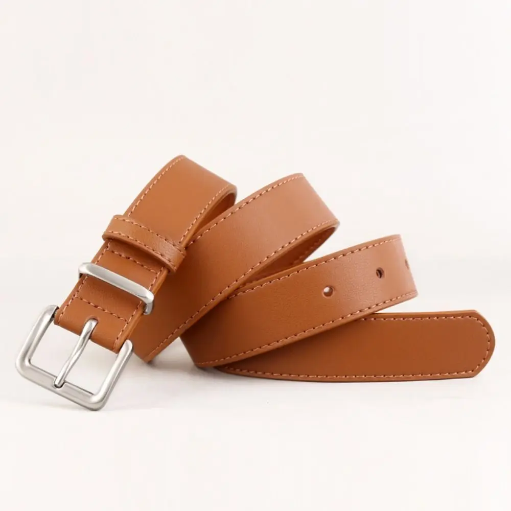حزام جلدي أنيق غير رسمي بلون سادة وحزام خصر رفيع متعدد الاستخدامات قابل للتعديل معطف حزام نسائي