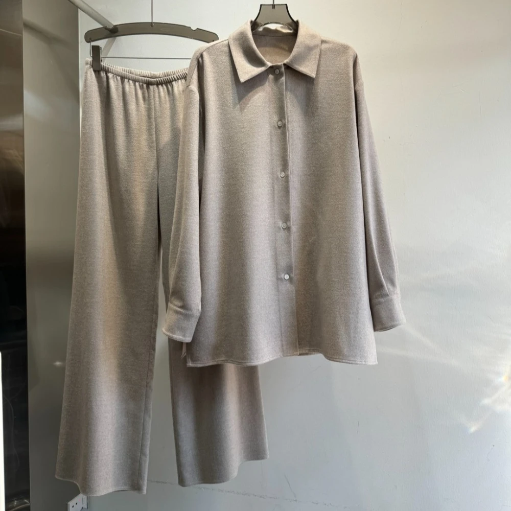 Herfst en winter kasjmierwol stretch elastische broek met rechte pijpen en wijde pijpen voor dames