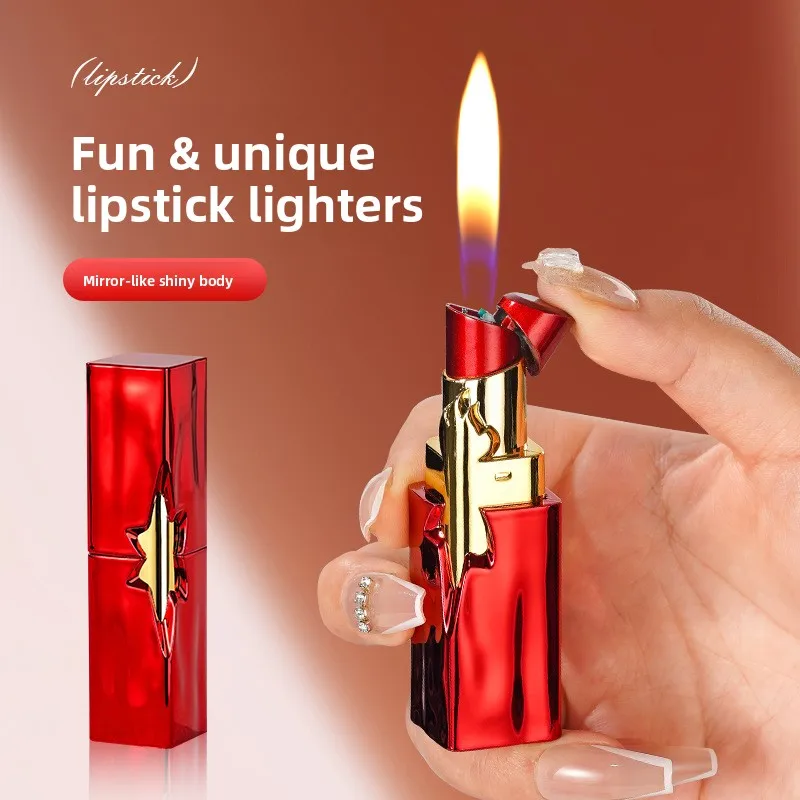 New Lighter for Women Portable Gift Fun Lipstick Open Flame Creative Fun and Aesthetically Pleasing Cigarette Accessories