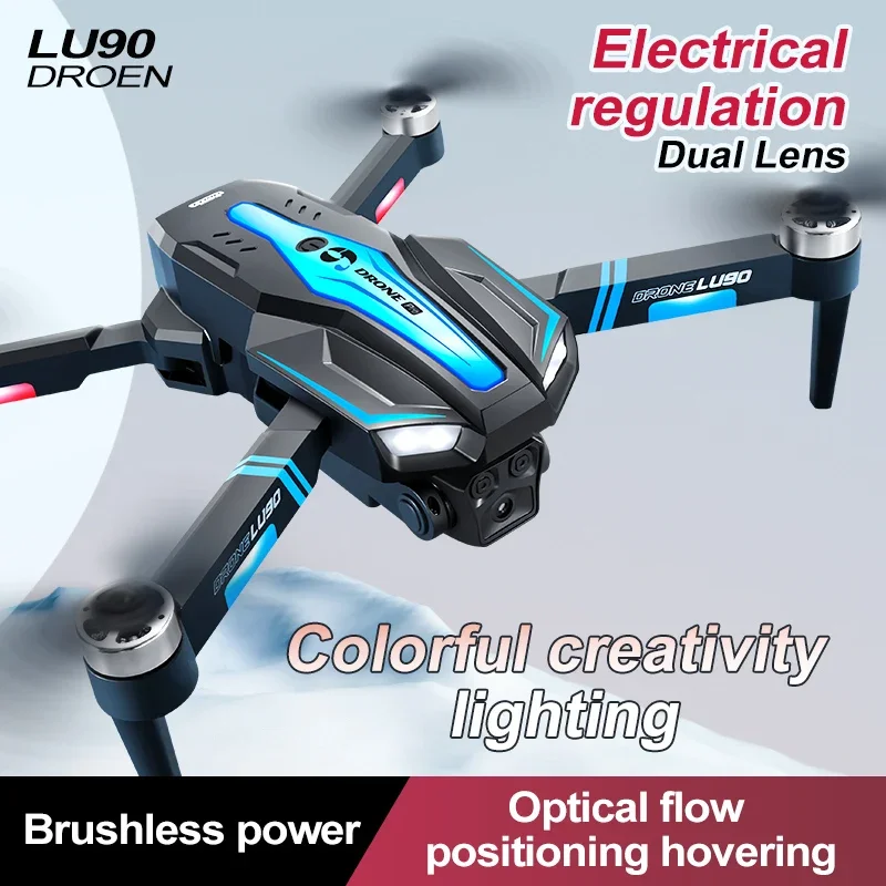 LU90 Drone 8K HD Dual Camera Brushless Motor Obstacle Avoidance Optical Flow Electric Adjustment Remote Control Aircraft Toys