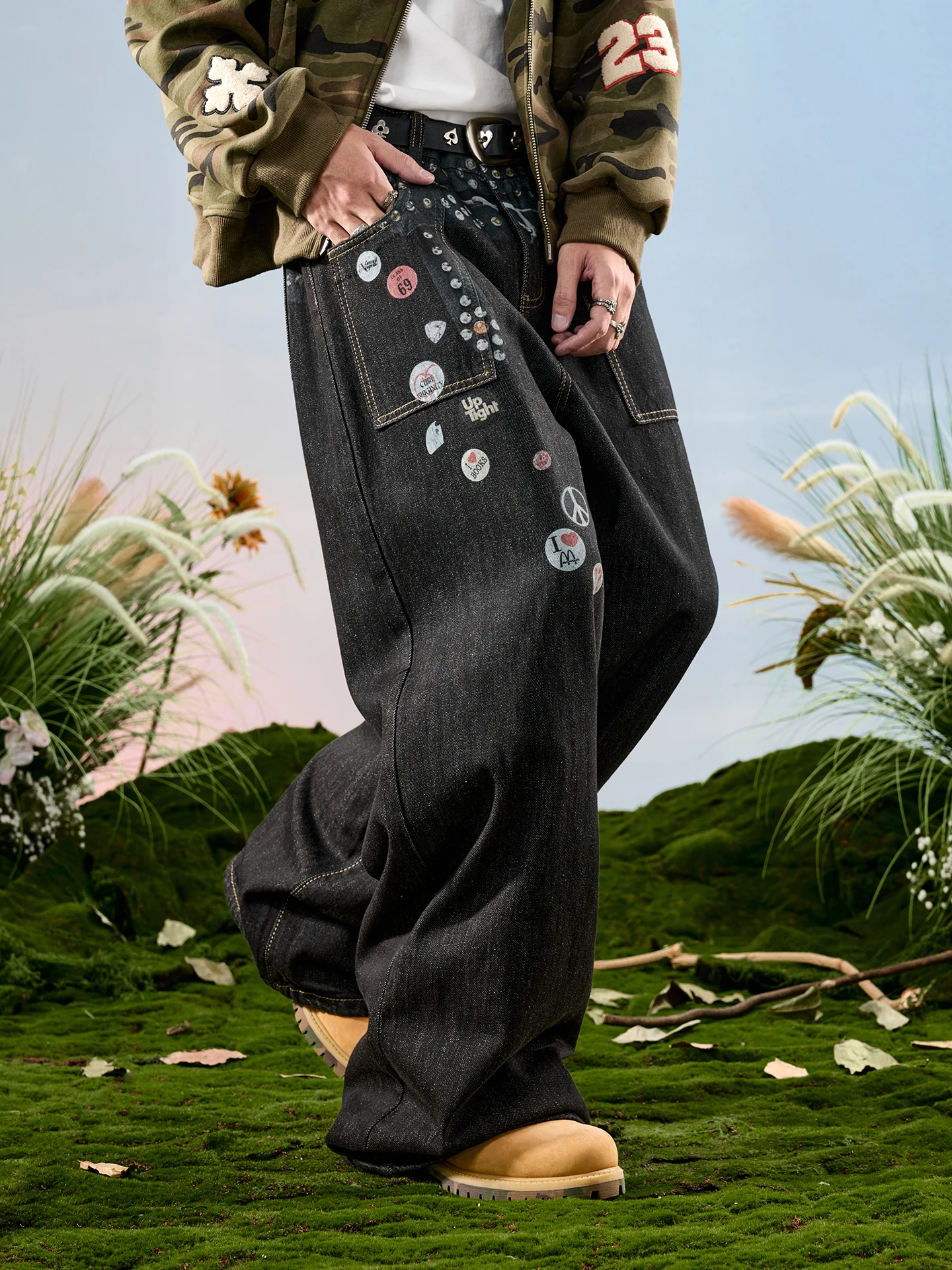 

Джинсы Nuthink American Sle: широкие джинсы с принтом, повседневные, свободного кроя, осенняя новинка, модные для молодежи и пар