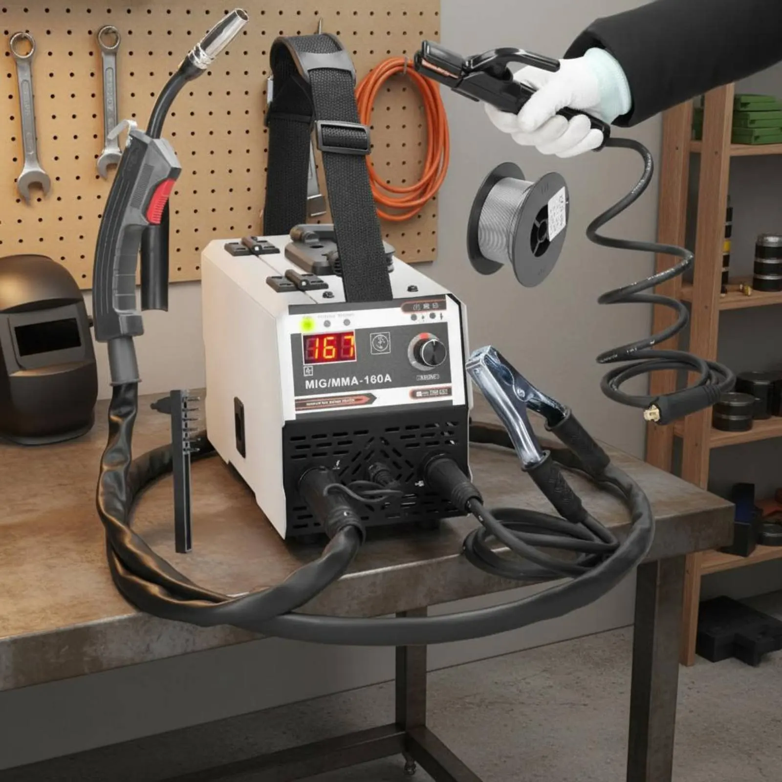 Portable MIG MMA Welder Lightweight MIG MMA Fusing Machine Stick Welder Compact Power Tool Digital Display for Metal Repair