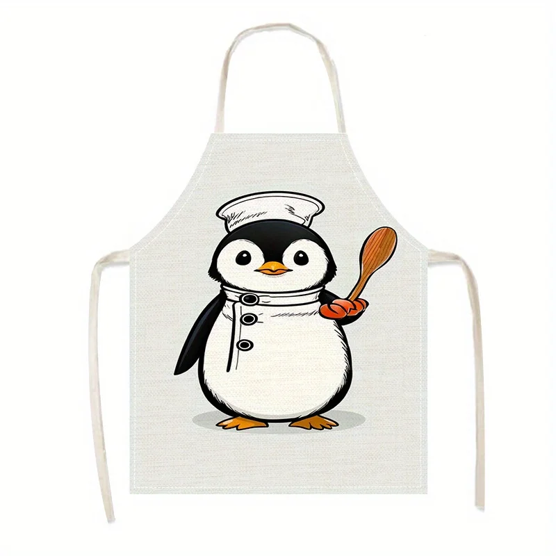 Cartoon Penguin Chef Character Apron Linen Kids Children Kitchen Baking Cooking Apron Cute Animal Design Birthday Gift Idea