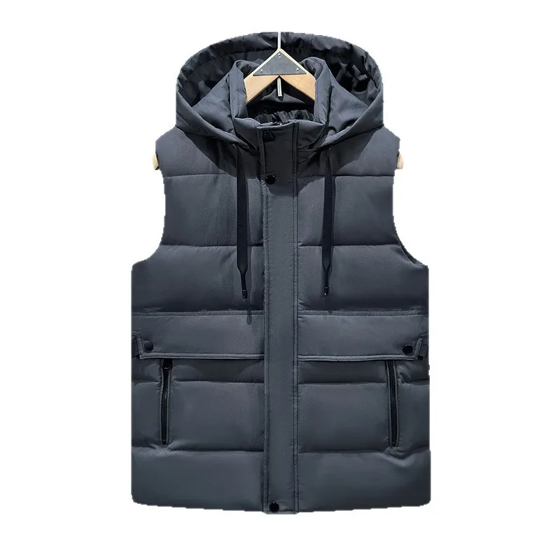 

Мужской жилет-пуховик с капюшоном, зимняя утепленная куртка, теплая повседневная верхняя одежда с карманами на молнии