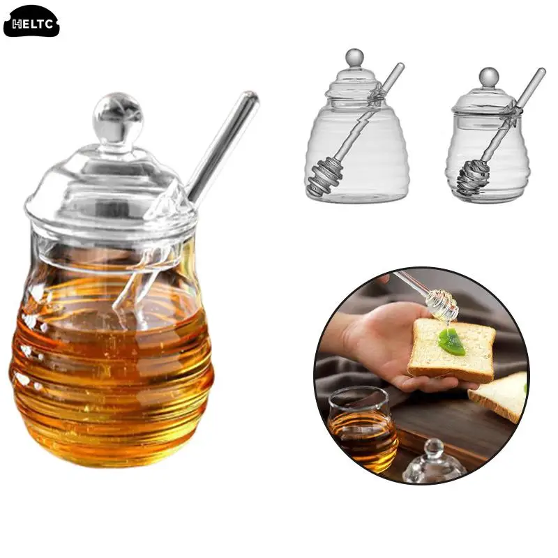 

1set Transparent Glass Honeycomb Tank Honey Storage Container With Dipper And Lid Honey Bottle Home Wedding Party Kitchen Tool