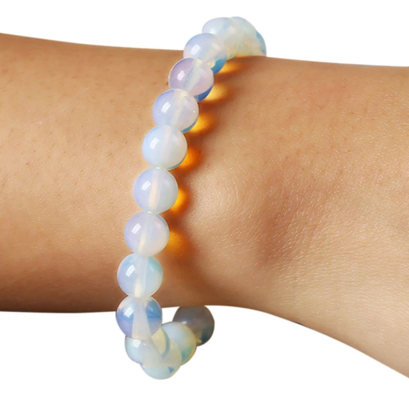 New 8mm Round Crystal Moonstone Natural Stone Stretched Beaded Bracelet For Women