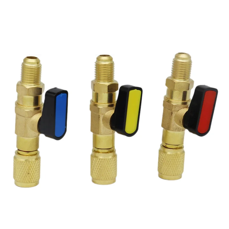 

AT48-R22 Шаровой кран хладагента Латунный запорный клапан хладагента для кондиционирования воздуха, соединяющий к шлангу, инструмент для охлаждения