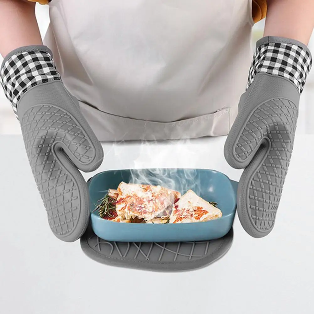 1Pc  Insulation Mitt Durable Grey Black Baking Glove Steam-proof Baking Glove  Lightweight Kitchen Glove for Bakery