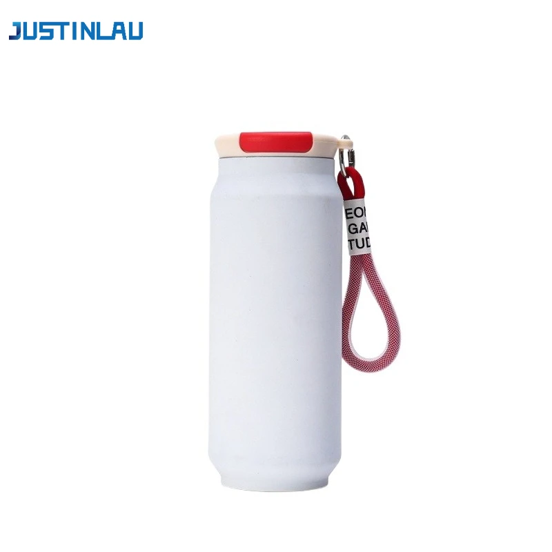 

JUSTINLAU 500ml Thermos Cup Coffee Mug Pop Can with Rope Vacuum Flask Stainless Steel Travel Mug Thermal Water Bottle Spot Goods